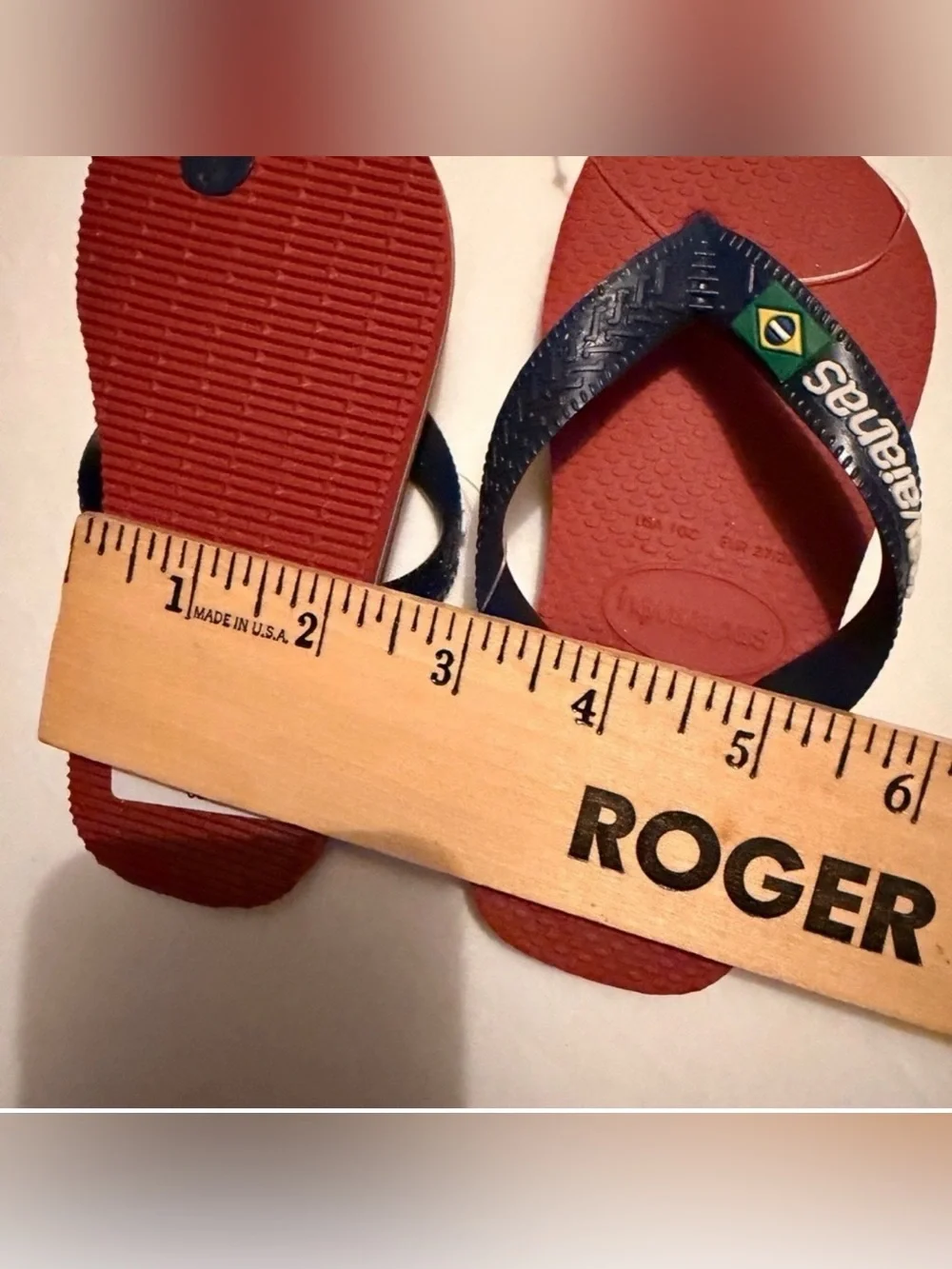 Havaianas Kids Red Flip Flops with Navy Straps‎ and Brazil Flag 10 C Kids